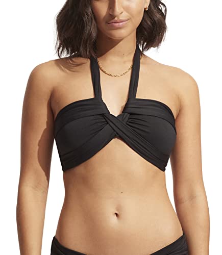 Seafolly Women's Standard Bandeau Halter Bikini Top Swimsuit, Eco Collective Black, 10