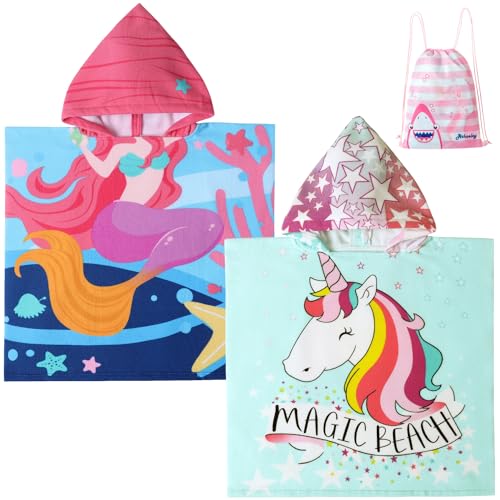 Athaelay Lightweight Microfiber Hooded Beach Towel for Kids, Toddlers Bath/Pool/Swim Poncho Cover-ups Swimwear