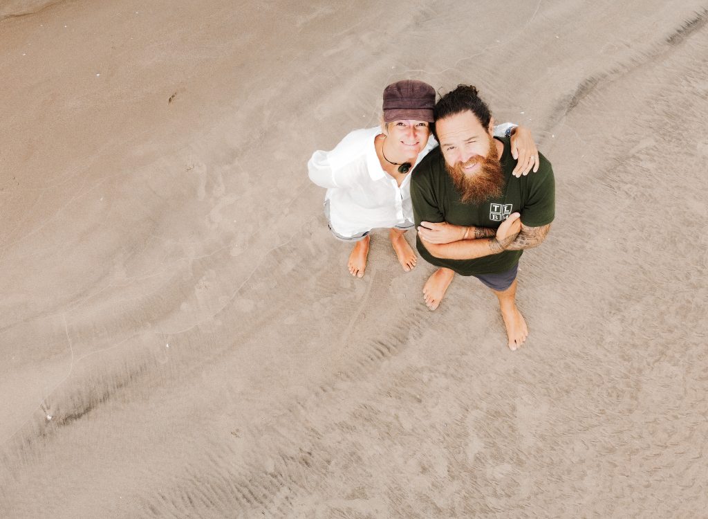 Mike and Sharon (the content writers of My Free Range Family), as seen by the drone... travelling family from New Zealand.